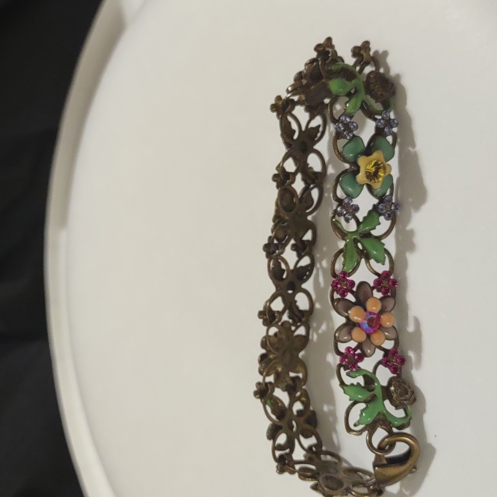 Vintage Bracelet Enameled And Stone Flower Garden